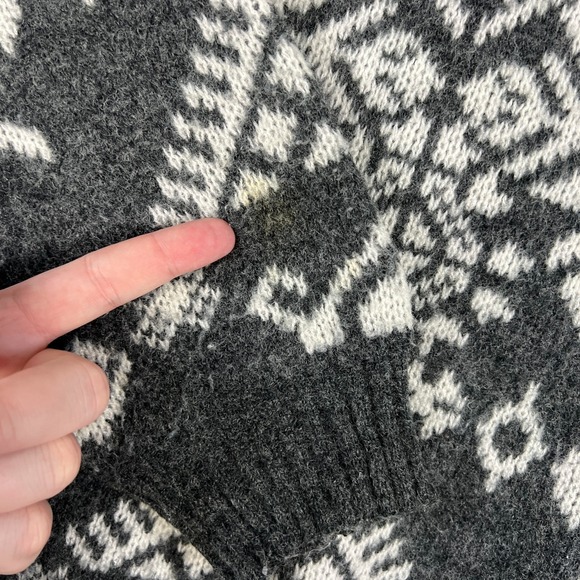 VTG Nordic Geometric Knit Sweater Large Gray White Wool Blend Fair Isle Pattern - Picture 4 of 8